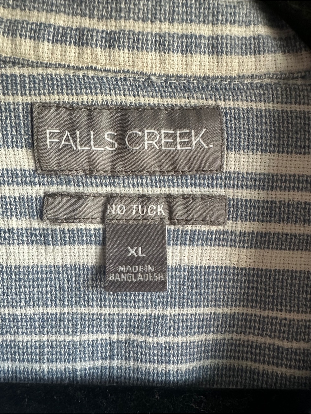 Falls Creek Mens XL Blue Stripe Textured Cotton Resort Shirt Coastal Camp Collar - Picture 8 of 10